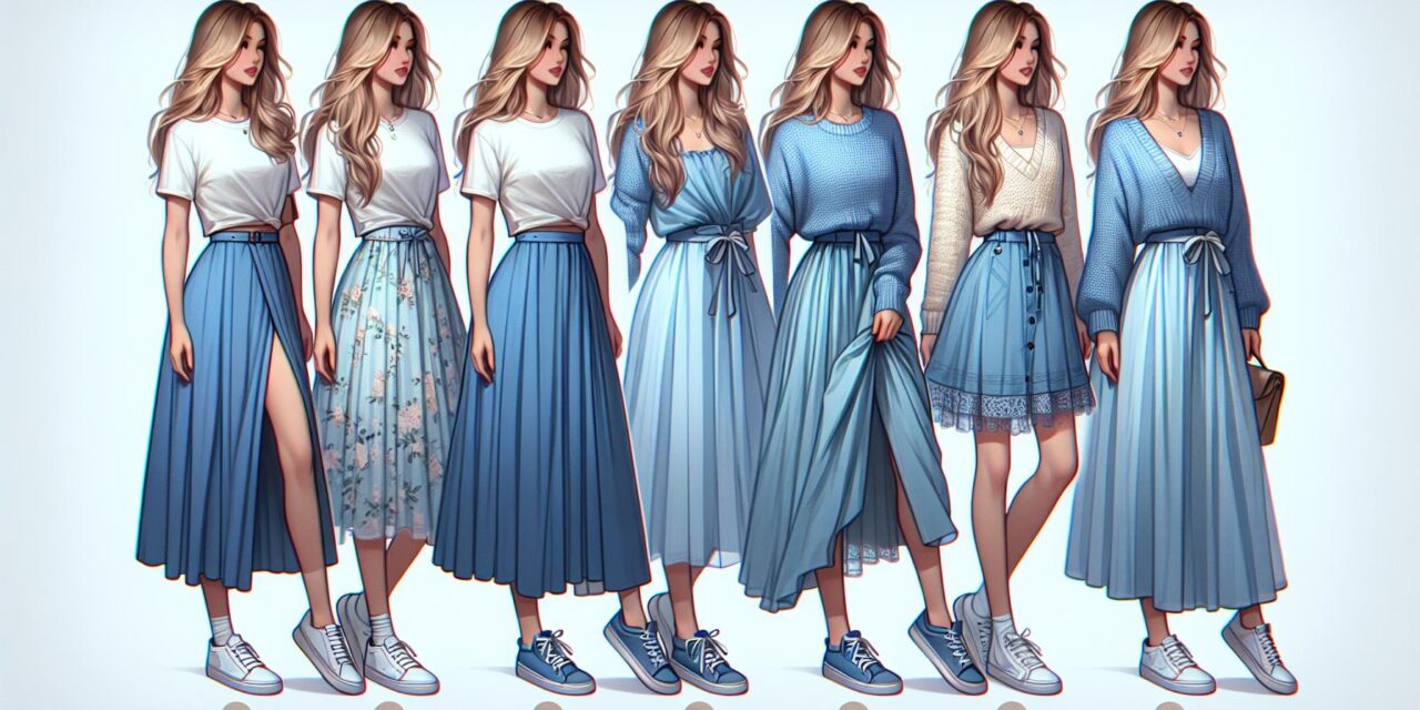 5 Stijlvolle manieren om een lange blauwe rok te combineren